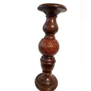 Vintage Wood Look Ceramic Pillar Candle Holder
